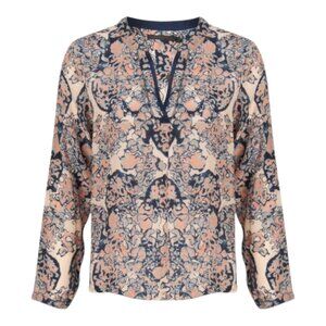 Coster Copenhagen Coral Print Long Sleeve Split Neck Top Women's 36 / US Small